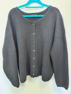 Quince 100% Yak Soft Rib Crew Cardigan, XL, Black